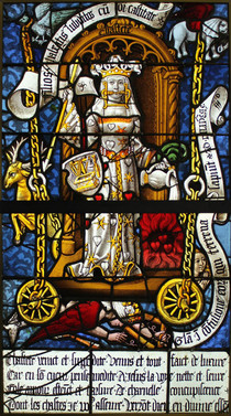 L'allégorie des Triomphes de Pétrarque marque vers 1502 l'âge d'or du vitrail (église St Pierre es liens)