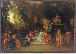 Récréation galante, toile de Watteau ( Berlin )