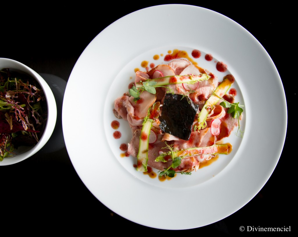 Carpaccio de veau légumes du marché vinaigrette de griottes