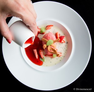 Panna cotta à la verveine sorbet à la fraise