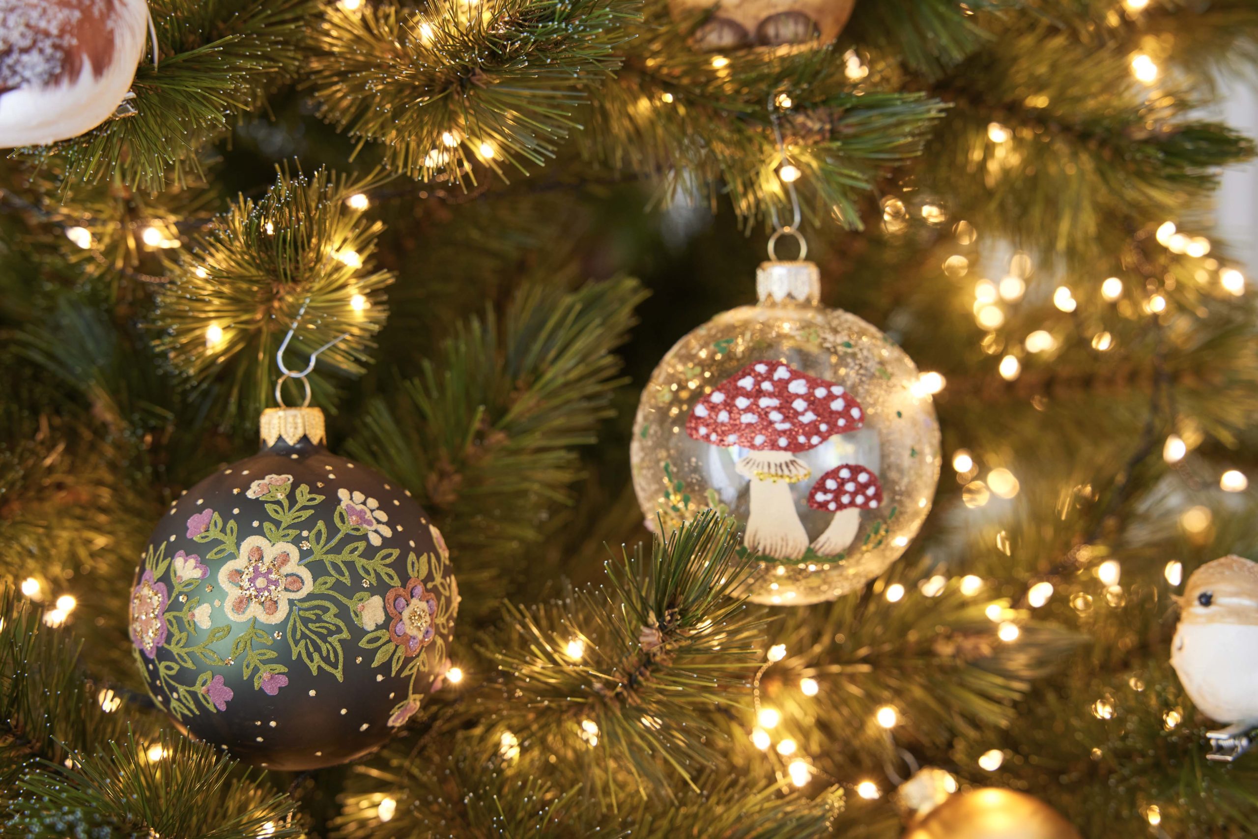 Champignons décoration verre soufflé Sapin Noël